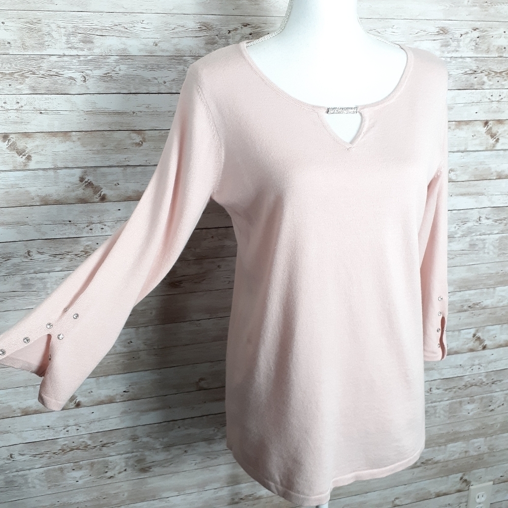 JM Collection Sweater M Peach Faux Gems 369 - Picture 2 of 7